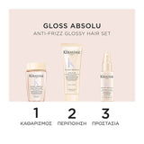 Kérastase Gloss Absolu Essentials Set (Bain Hydra-Glaze Shampoo 80ml, Gloss Absolu Insta Glaze Conditioner 75ml, Gloss Absolu Anti-Frizz Glaze Milk 45ml)