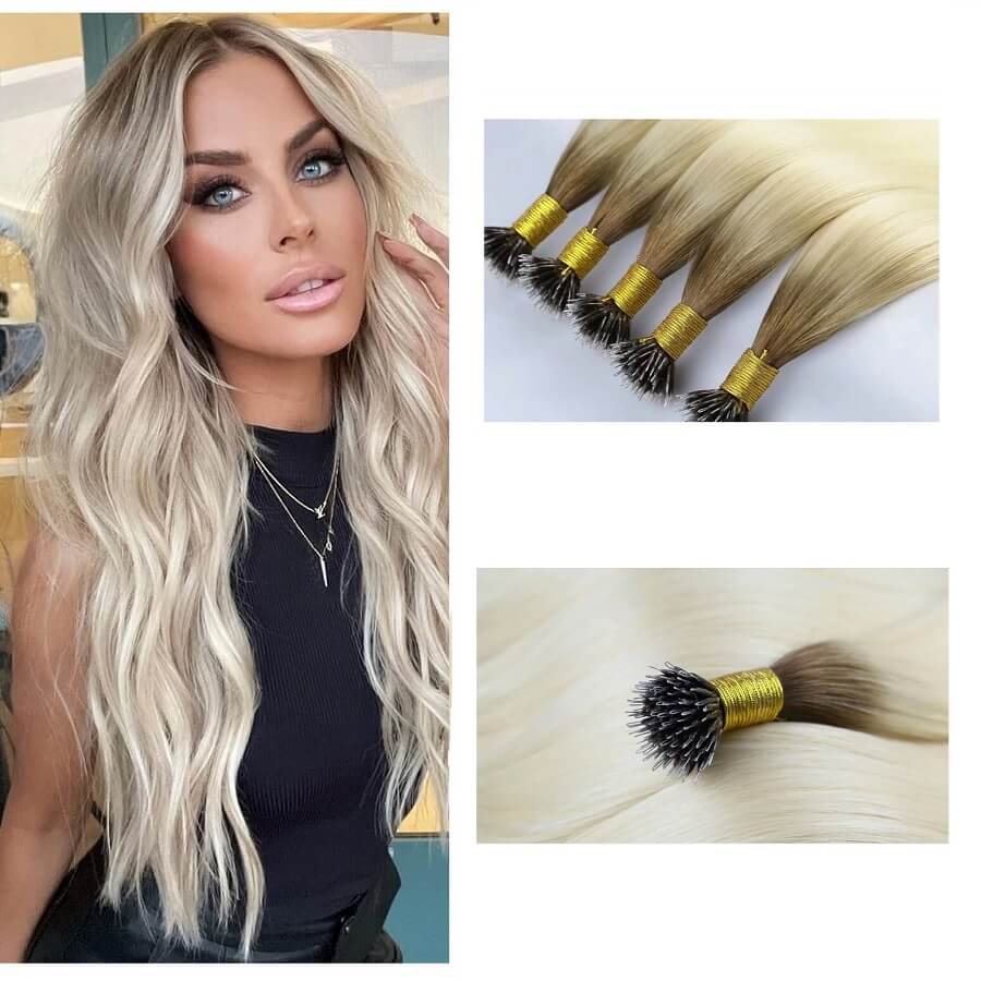 Micro Nano Ring Hair Extensions Φυσική Τρίχα Balayage No 8/60 Romylos