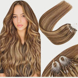 Micro Ring Loop Hair Extensions Φυσική Τρίχα Remy Balayage No 4/24/4