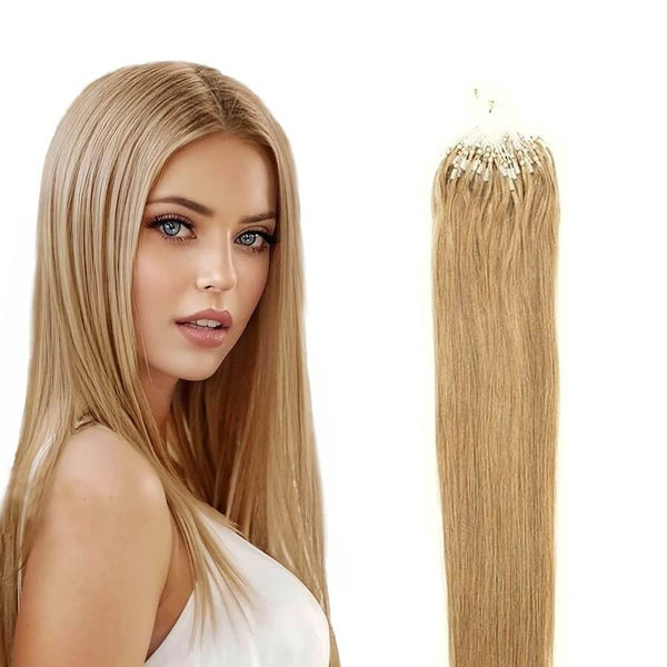 Micro Ring Loop Hair Extensions Φυσική Τρίχα Remy Ξανθό No 12