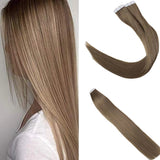 Tape Extension Φυσική Τρίχα Remy Μεσαίο Καστανό No 6 - Romylos All About Hair