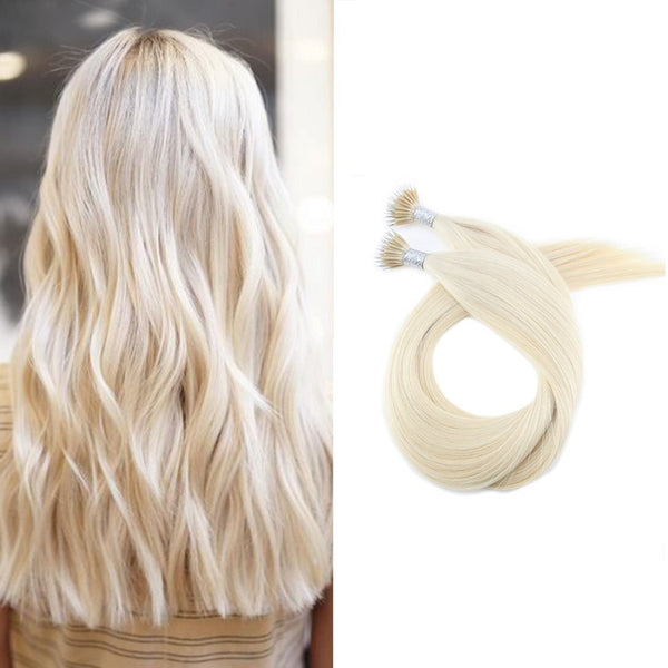 Micro Nano Ring Hair Extensions Φυσική Τρίχα Remy Πλατινέ No 60 - Romylos All About Hair