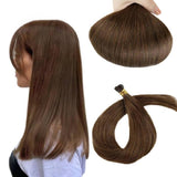 Micro Ring (i-tip) Hair Extensions Φυσική Τρίχα Remy Μεσαίο Καστανό No 4 - Romylos All About Hair