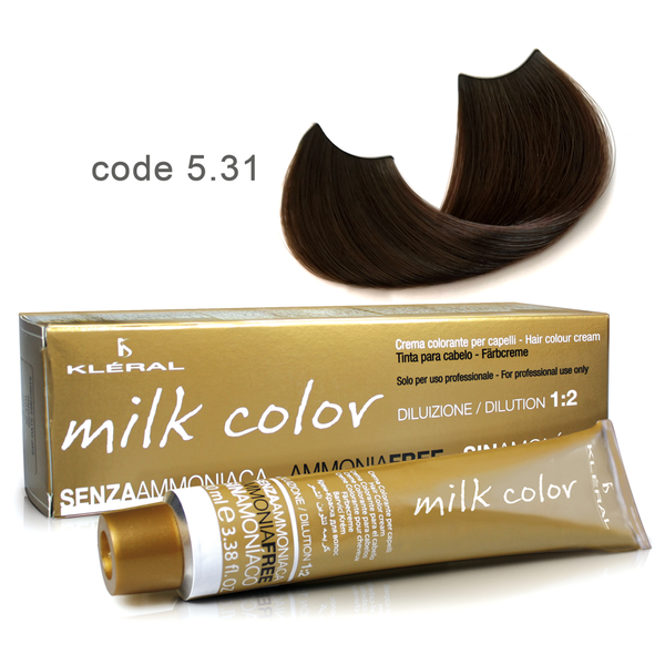 Kleral Milk Color Κρέμα Βαφής Μαλλιών Χωρίς Αμμωνία 5.31 Καστανό Ανοικτό Μπεζ 100ml - Romylos All About Hair