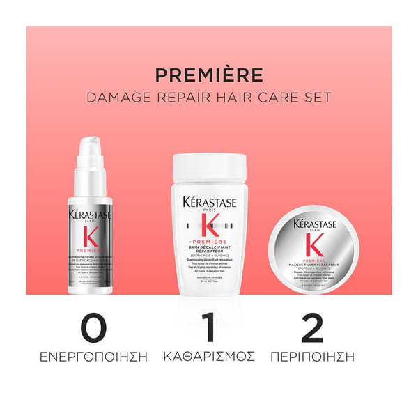 Kérastase Première Essentials Set (Concentré Décalcifiant Ultra-Réparateur 45ml, Bain Décalcifiant Réparateur 80ml, Masque Filler Réparateur 75ml)