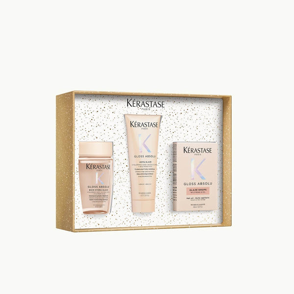 Kérastase Gloss Absolu Limited Edition Set Travel Icons (Bain Hydra-Glaze Shampoo 80ml, Gloss Absolu Insta Glaze Conditioner 75ml, Gloss Absolu Glaze Drops 45ml)