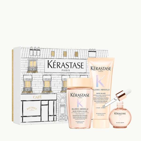 Kérastase Gloss Absolu Limited Edition Set Travel Icons (Bain Hydra-Glaze Shampoo 80ml, Gloss Absolu Insta Glaze Conditioner 75ml, Gloss Absolu Glaze Drops 45ml)