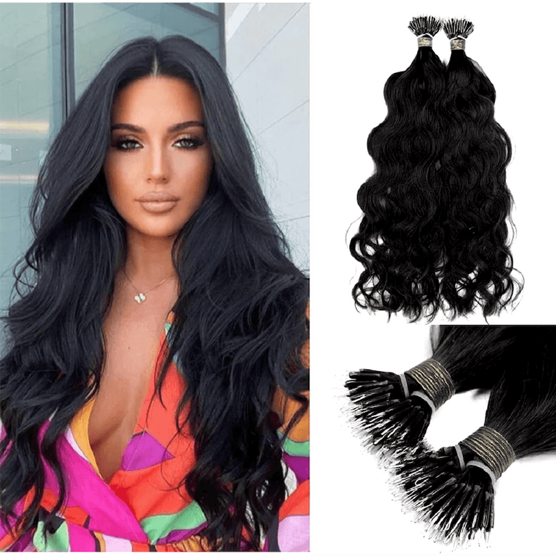 Micro Nano Ring Hair Extensions Σγουρά Φυσική Τρίχα Μαύρο Jet Black No 1