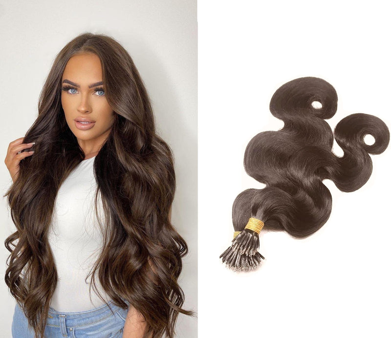 Micro Nano Ring Hair Extensions Σγουρά Φυσική Τρίχα Καστανό No 4