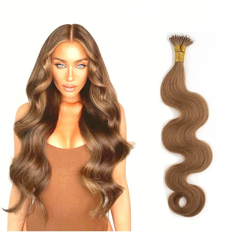 Micro Nano Ring Hair Extensions Σγουρά Φυσική Τρίχα Μεσαίο Καστανό No 6