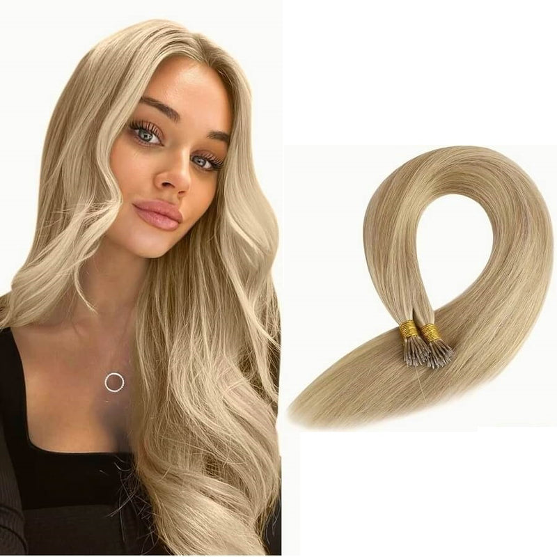 Micro Nano Ring Hair Extensions Φυσική Τρίχα Remy Ξανθό 18