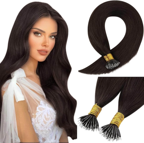 Micro Nano Ring Hair Extensions Φυσική Τρίχα Remy Καστανό Σκούρο No 2