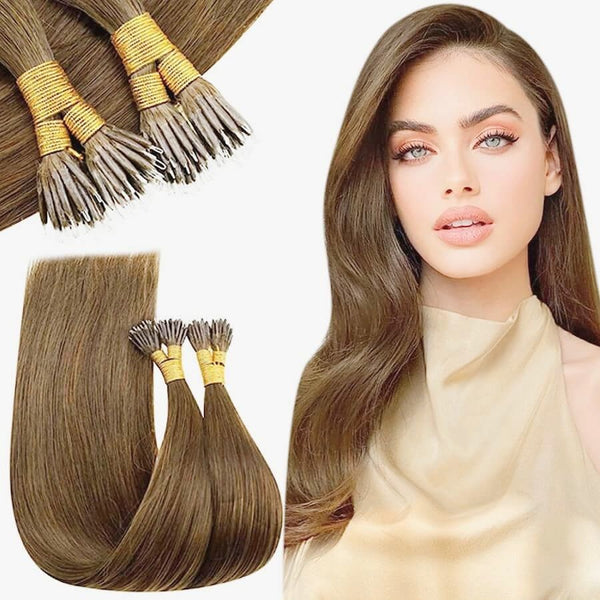 Micro Nano Ring Hair Extensions Φυσική Τρίχα Remy Σαντρέ Ξανθό No 8A