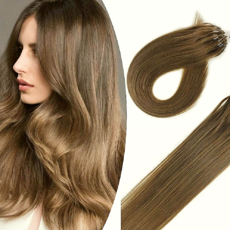 Micro Ring Loop Hair Extensions Φυσική Τρίχα Remy Σαντρέ Ξανθό No 8A