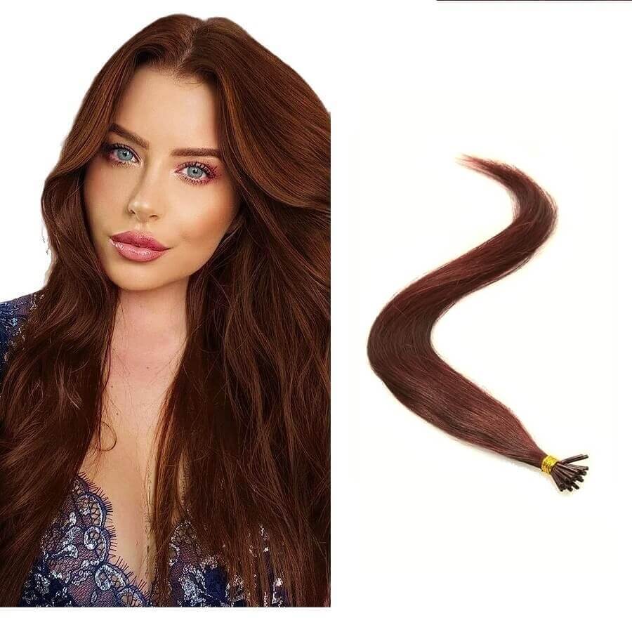Micro Ring (i-tip) Hair Extensions Φυσική Τρίχα Remy Καστανοκόκκινο No 33