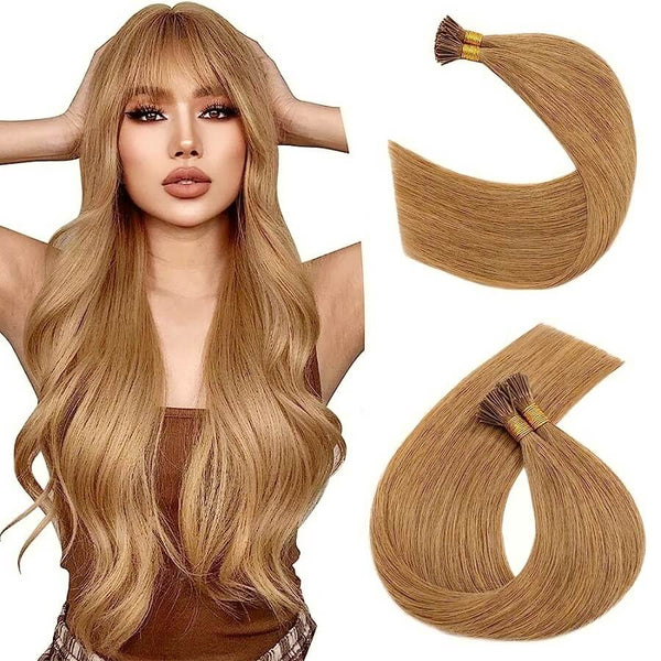 Micro Ring (i-tip) Hair Extensions Φυσική Τρίχα Remy Ξανθό No 12