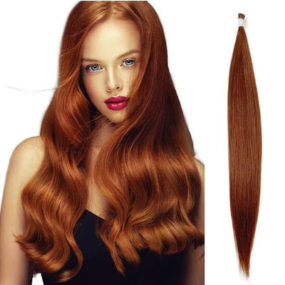 Micro Ring (i-tip) Hair Extensions Φυσική Τρίχα Remy Καστανοκόκκινο No 34