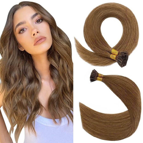 Micro Ring (i-tip) Hair Extensions Φυσική Τρίχα Remy Σαντρέ Ξανθό No 8A