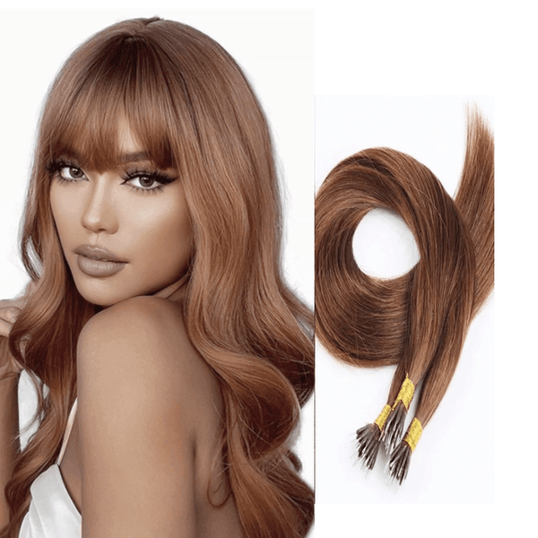 Micro Nano Ring Hair Extensions Φυσική Τρίχα Remy Καστανοκόκκινο No 30