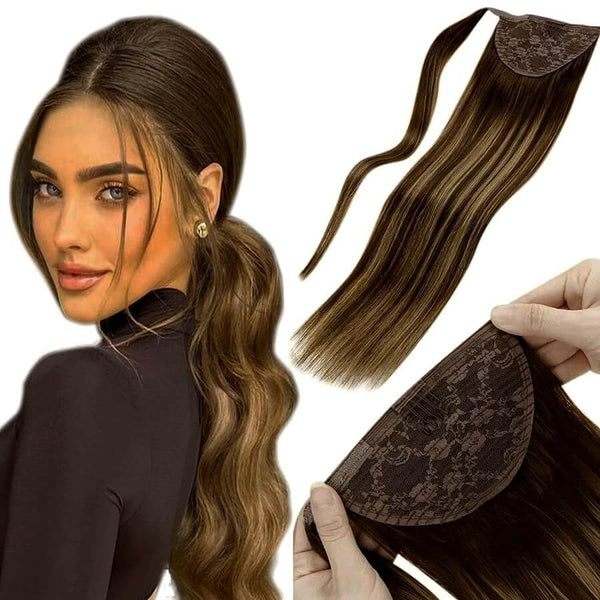 Ponytail Extensions Φυσική Τρίχα Wrap Around With Clips Balayage No 2/3/27