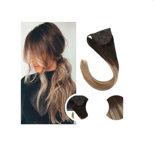 Ponytail Extensions Φυσική Τρίχα Wrap Around With Clips Balayage No 1b/6/27