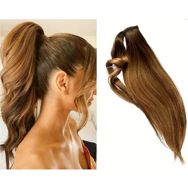 Ponytail Extensions Φυσική Τρίχα Wrap Around With Clips Balayage No 3/6/22