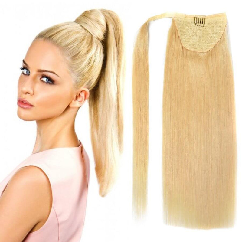 Ponytail Extensions Φυσική Τρίχα Wrap Around With Clips Ξανθό No 613