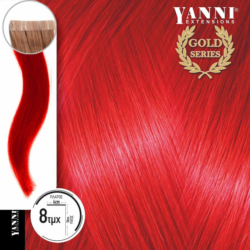 Yanni Extensions Τρέσα Φυσική Τρίχα Αυτοκόλλητη Σετ 8 Τεμαχίων Gold Series Κόκκινο 50cm