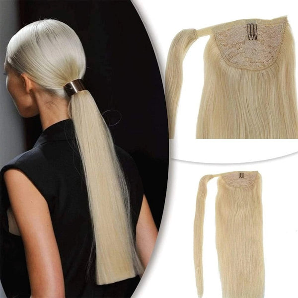 Ponytail Extensions Φυσική Τρίχα Wrap Around With Clips Πλατινέ No 60 - Romylos All About Hair
