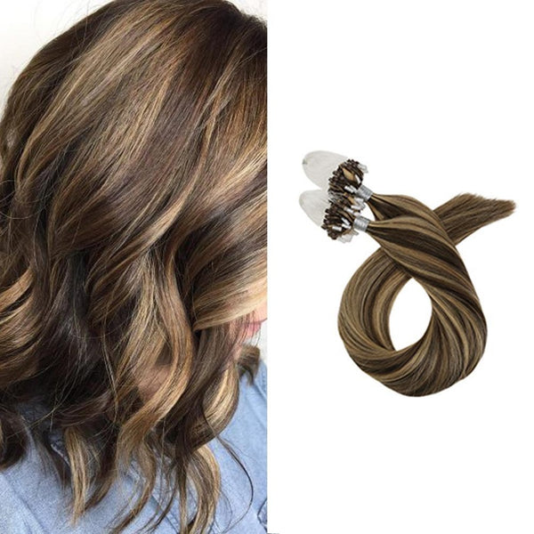 Micro Ring Loop Hair Extensions Φυσική Τρίχα Remy Balayage #P4/27 - Romylos All About Hair
