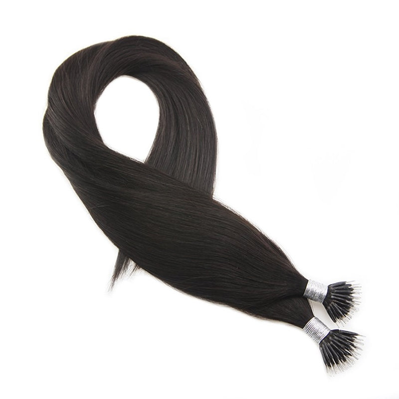 Micro Nano Ring Hair Extensions Φυσική Τρίχα Remy Μαύρο Φυσικό Off Black No 1B - Romylos All About Hair