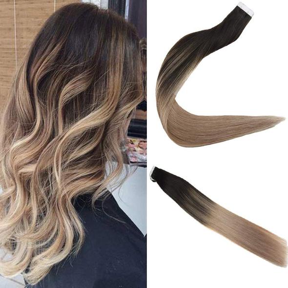 Tape Extension Φυσική Τρίχα Remy Balayage No 1B/18 - Romylos All About Hair