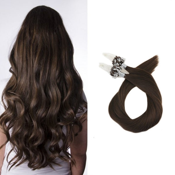 Micro Ring Loop Hair Extensions Φυσική Τρίχα Remy Καστανό Σοκολατί No 4