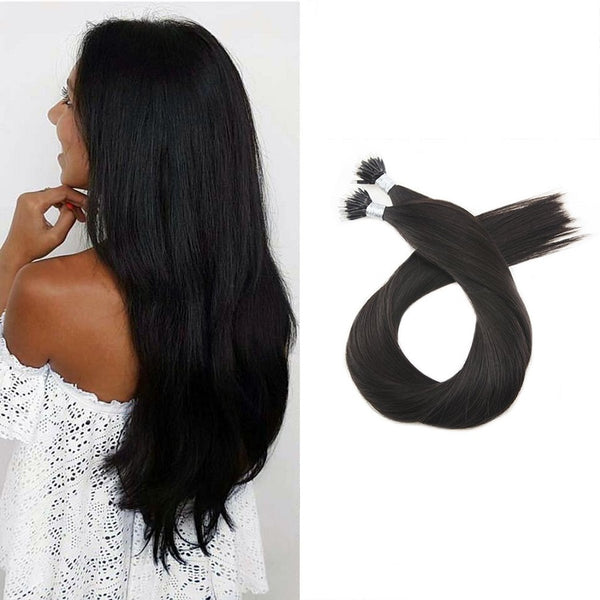 Micro Nano Ring Hair Extensions Φυσική Τρίχα Remy Μαύρο Φυσικό Off Black No 1B - Romylos All About Hair