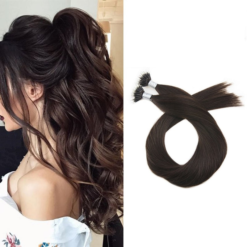Micro Nano Ring Hair Extensions Φυσική Τρίχα Remy Καστανό Σκούρο No 2 - Romylos All About Hair