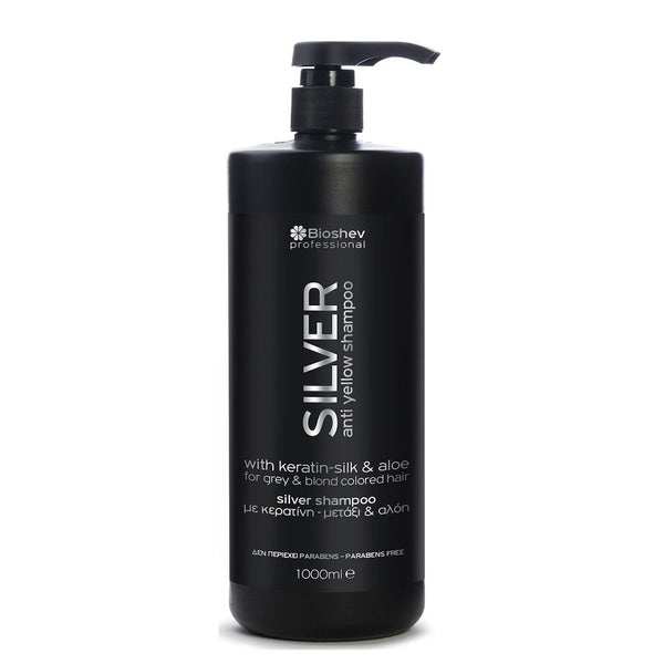 Bioshev Professional Shampoo Silver With Keratin-Silk & Aloe 1000ml - Romylos All About Hair