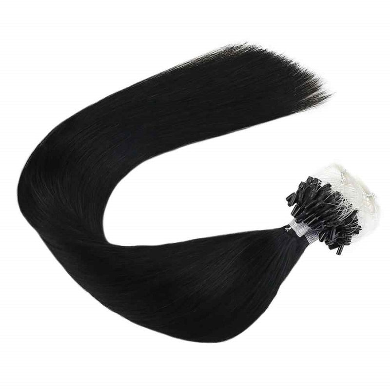 Micro Ring Loop Hair Extensions Φυσική Τρίχα Remy Μαύρα Jet Black No 1