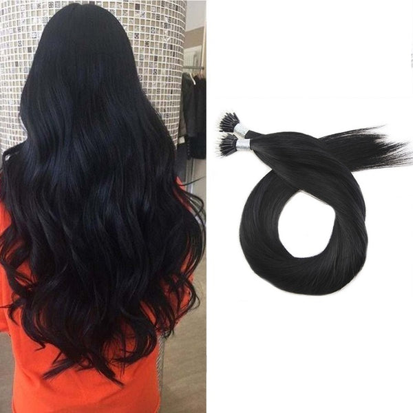 Micro Nano Ring Hair Extensions Φυσική Τρίχα Remy Μαύρα Jet Black No 1 - Romylos All About Hair