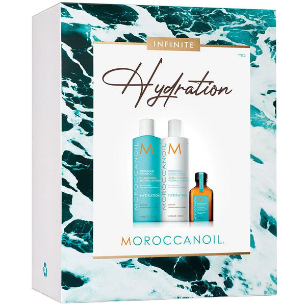 Moroccanoil Infinite Hydration Spring Set 2021 (Hydrating Shampoo 250ml, Hydrating Conditioner 250ml, Oil Treatment 25ml) - Romylos All About Hair