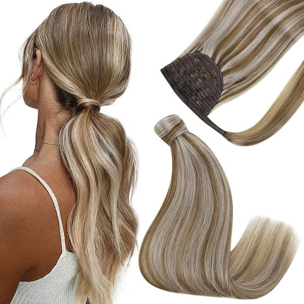 Ponytail Extensions Φυσική Τρίχα Wrap Around With Clips Balayage No 8/60 - Romylos All About Hair