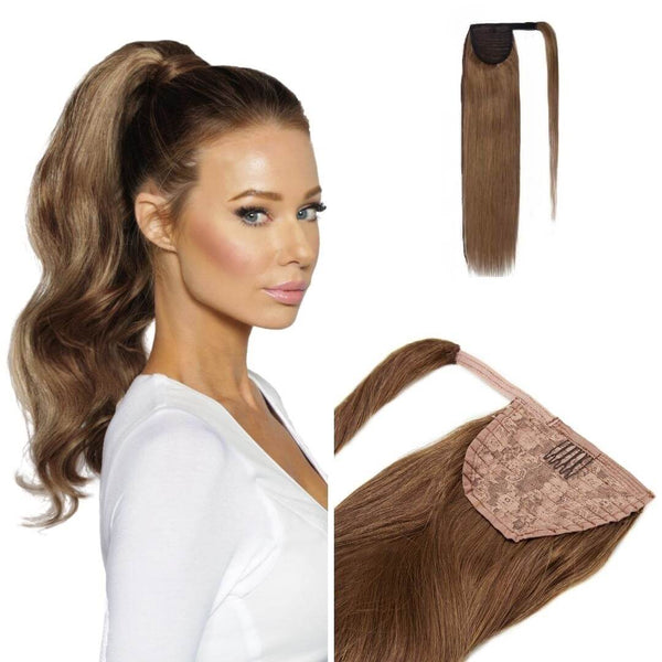 Ponytail Extensions Φυσική Τρίχα Wrap Around With Clips Ξανθό Ανοιχτό No8
