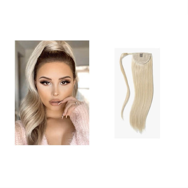 Ponytail Extensions Φυσική Τρίχα Wrap Around With Clips Ξανθό Μπεζ R01