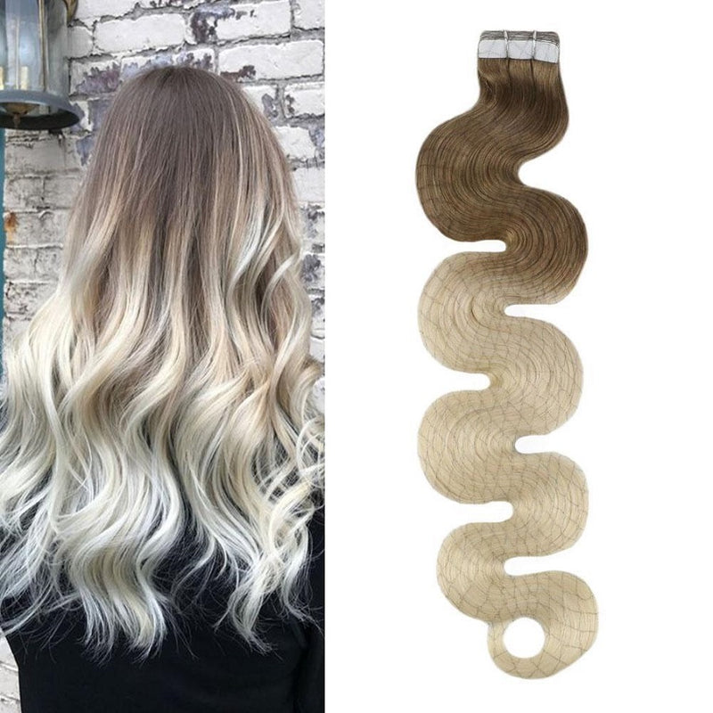 Tape Extension Σγουρά Φυσική Τρίχα Remy Ombre No 6/613 - Romylos All About Hair