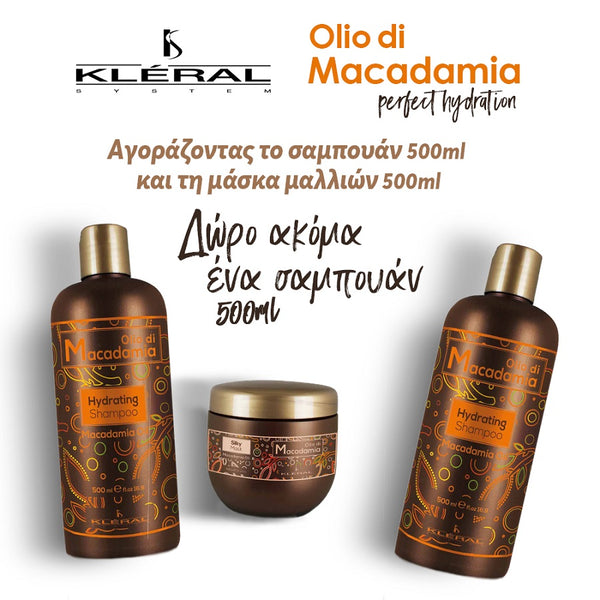 Kleral Macadamia Hydrating Σαμπουάν 500ml + Kleral Macadamia Silky Mask 500ml ΔΩΡΟ Kleral Macadamia Hydrating Σαμπουάν 500ml - Romylos All About Hair