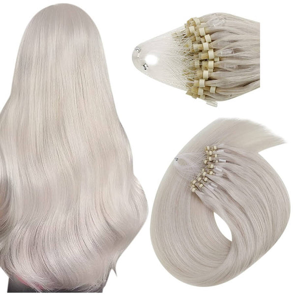 Micro Ring Loop Hair Extensions Φυσική Τρίχα Remy Άσπρο Ξανθό No 1000