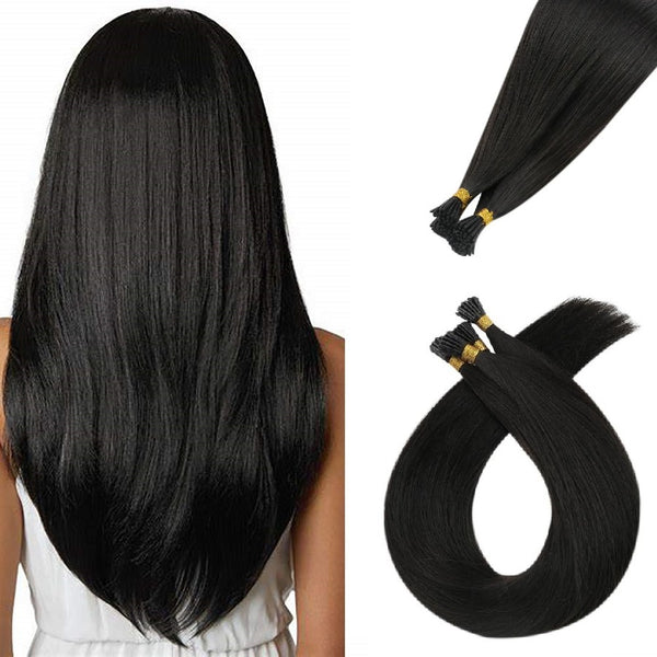 Micro Ring (i-tip) Hair Extensions Φυσική Τρίχα Remy Μαύρο Φυσικό Off Black No 1B - Romylos All About Hair