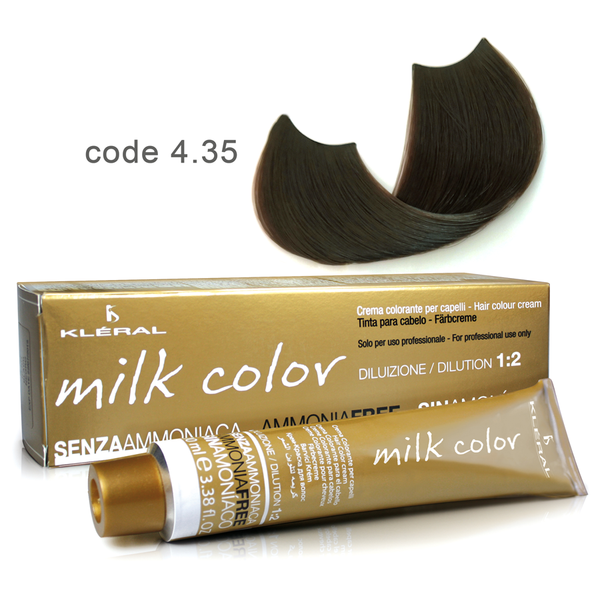 Kleral Milk Color Κρέμα Βαφής Μαλλιών Χωρίς Αμμωνία 4.35 Καστανό Μόκα 100ml - Romylos All About Hair