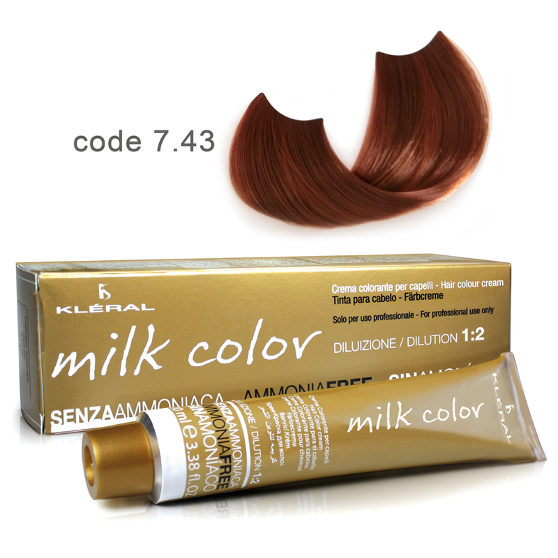 Kleral Milk Color Κρέμα Βαφής Μαλλιών Χωρίς Αμμωνία 7.43 Ξανθό Χάλκινο Ντορέ 100ml - Romylos All About Hair
