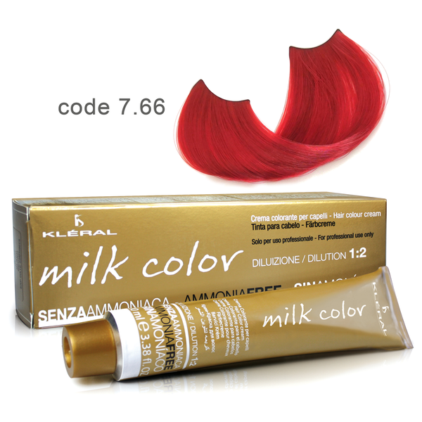 Kleral Milk Color Κρέμα Βαφής Μαλλιών Χωρίς Αμμωνία 7.66 Ξανθό Κόκκινο της Φωτιάς 100ml - Romylos All About Hair
