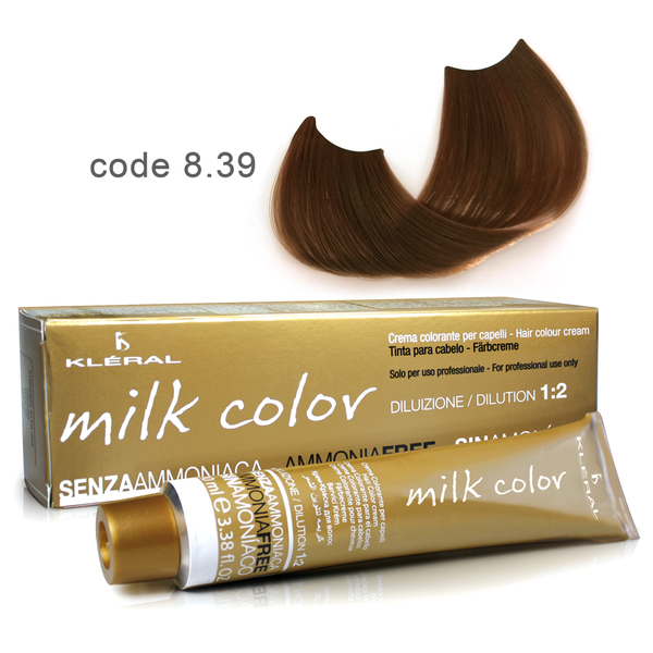 Kleral Milk Color Κρέμα Βαφής Μαλλιών Χωρίς Αμμωνία 8.39 Ξανθό Ανοικτό Καπνού 100ml - Romylos All About Hair